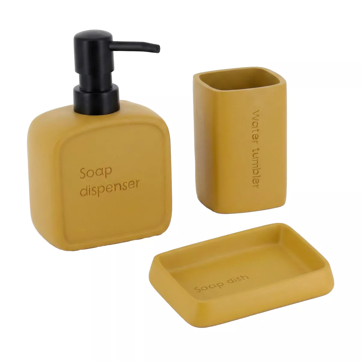 Set bicchiere distributore e porta sapone in poliresina incisa Julia Verde oliva