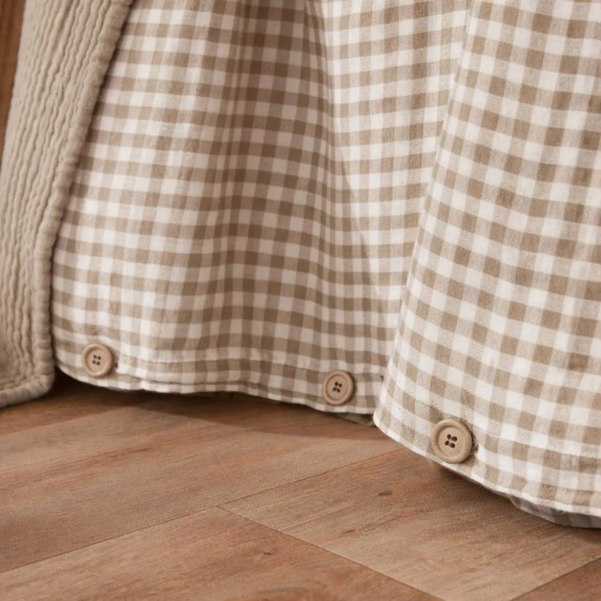 EM - Housse de couette rŽversible 260 x 240 cm Gaze de coton tissŽe teinte GAìA VICHY Ficelle