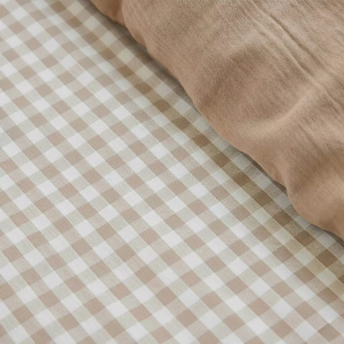 EM - Housse de couette rŽversible 280 x 240cm Gaze de coton tissŽe teinte GAìA VICHY Ficelle