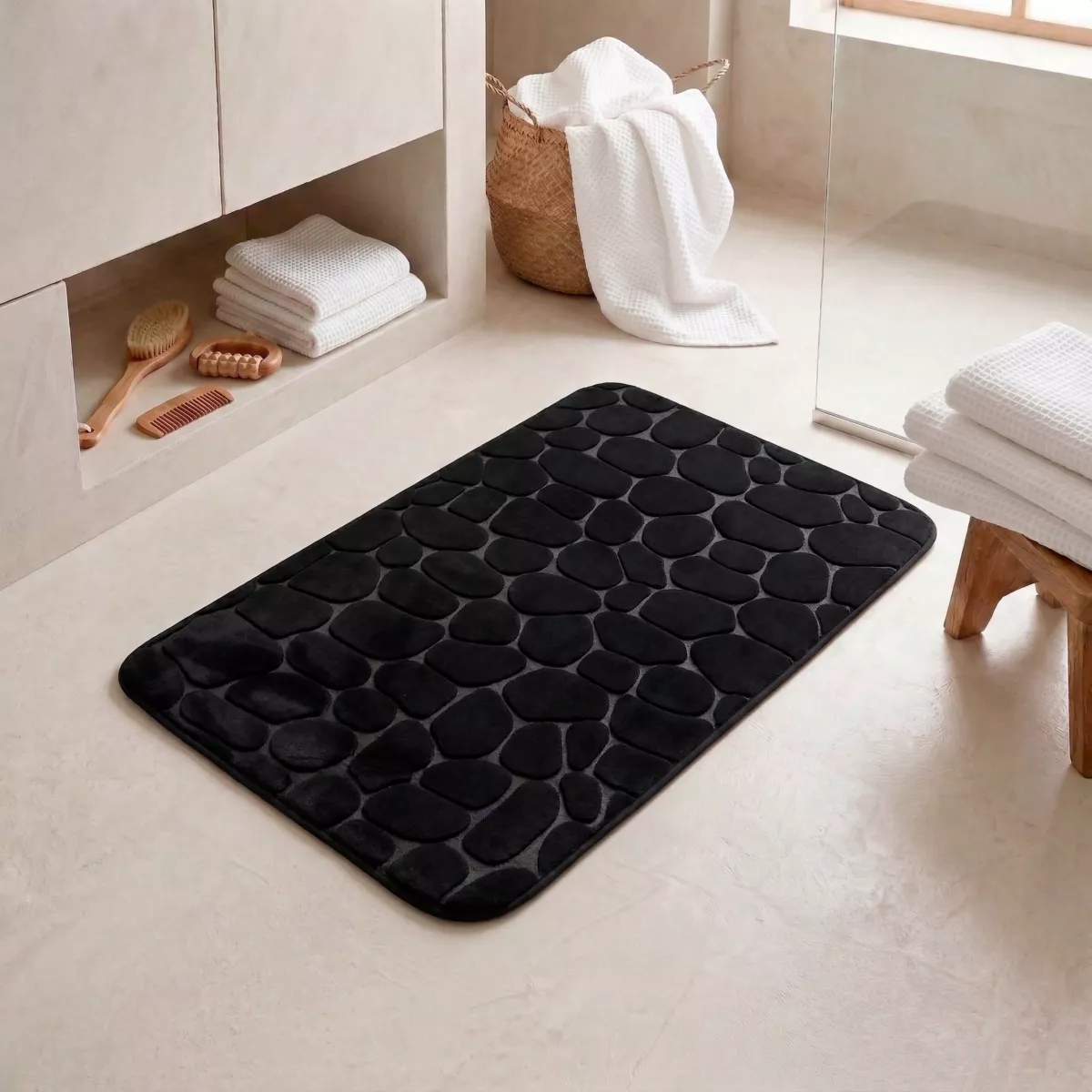 Tapis de bain mémoire de forme (50 x 80 cm) Galeo Noir
