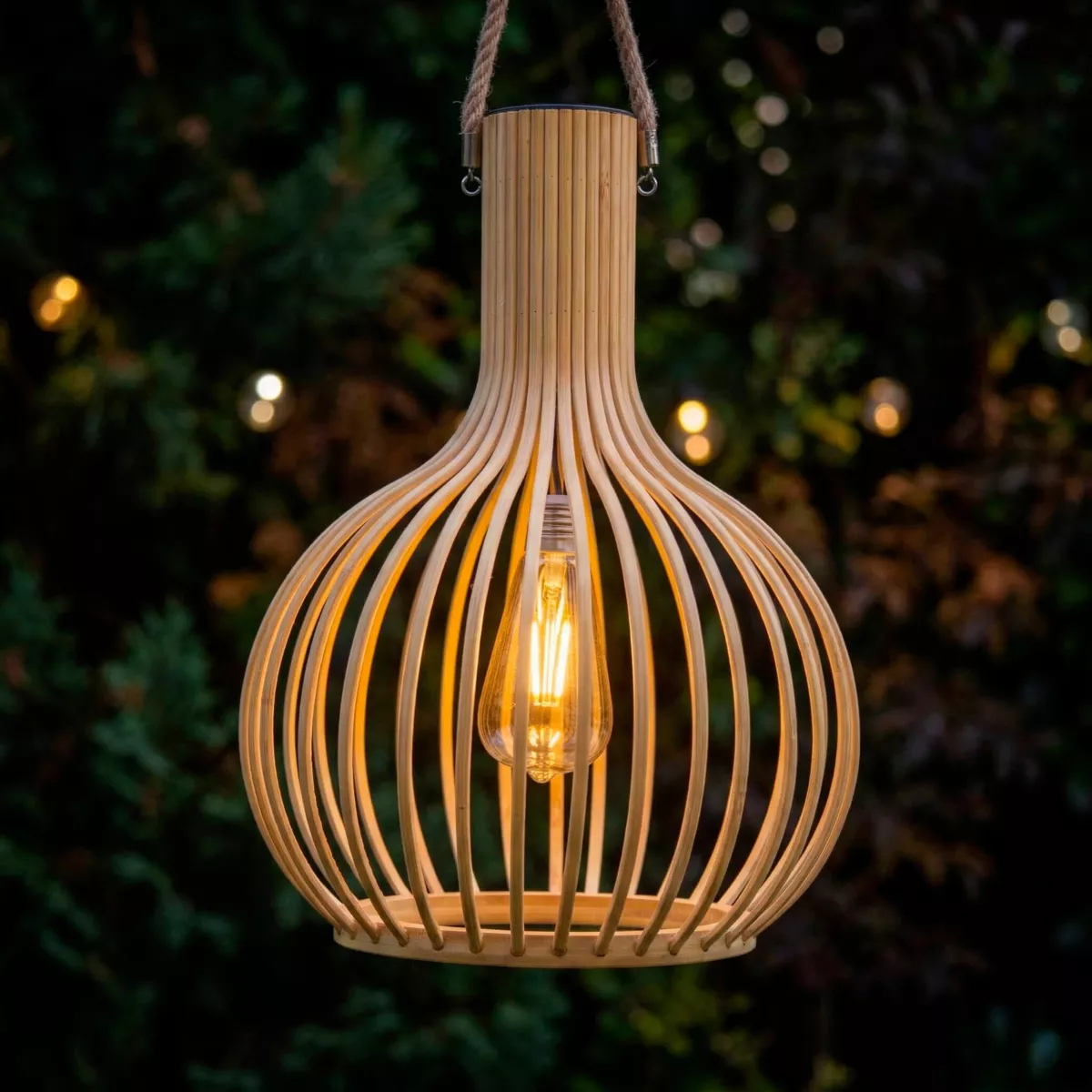 Suspension de jardin solaire LED (H40 cm) Bambou Beige naturel