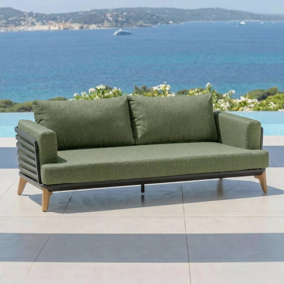 Divano da giardino in alluminio 2 posti Monte Carlo Grigio antracite e verde rosmarino