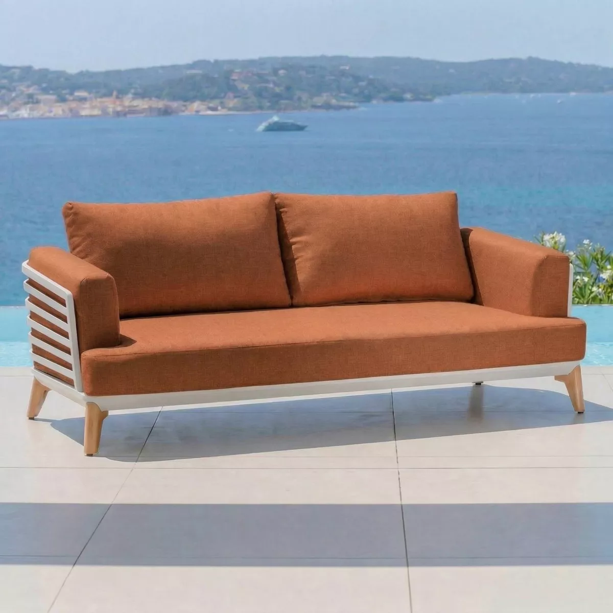 Divano da giardino in alluminio 2 posti Monte Carlo Bianco e terracotta