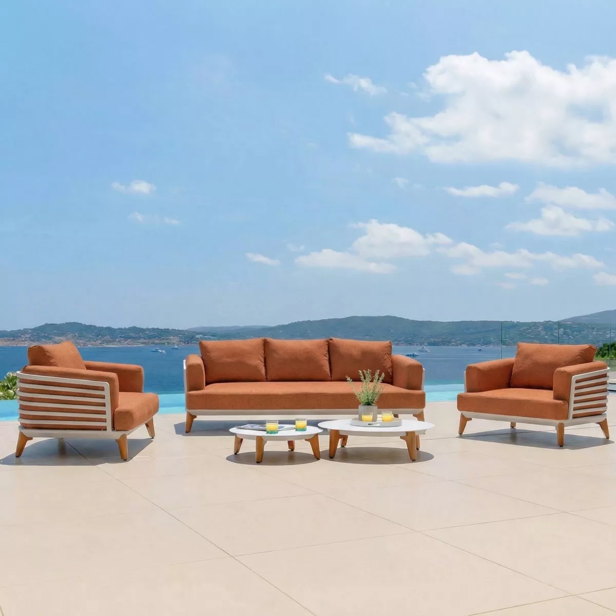Divano da giardino in alluminio 3 posti Monte Carlo Bianco e terracotta