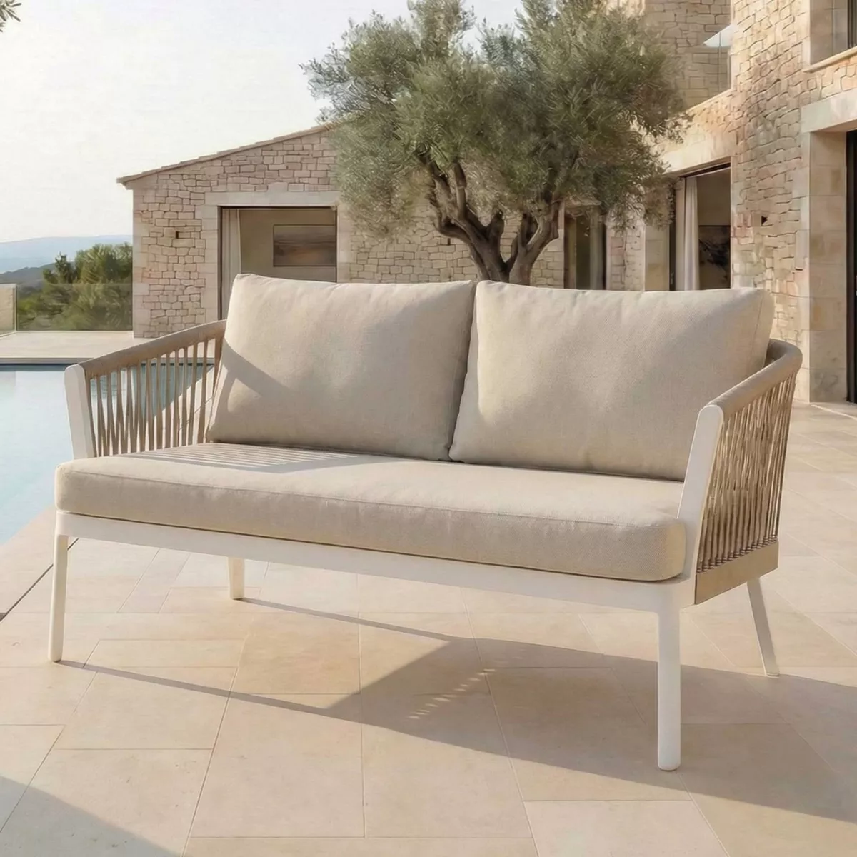 Salon de jardin en aluminium 7 places 5 pcs Amalfi Blanc et beige