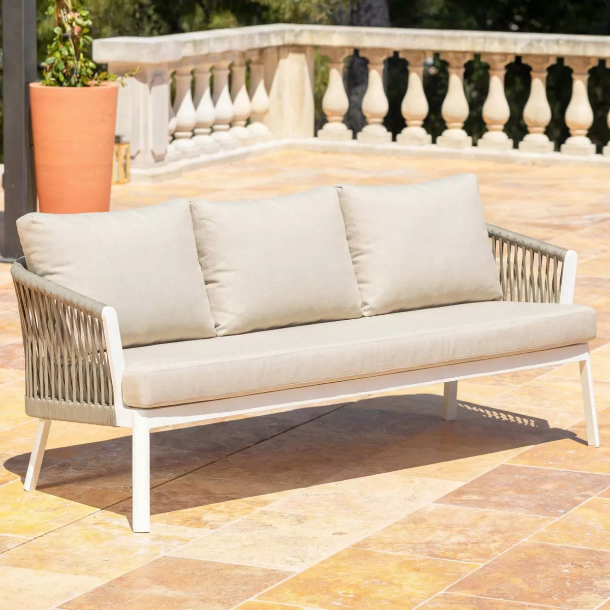 Salon de jardin en aluminium 7 places 5 pcs Amalfi Blanc et beige