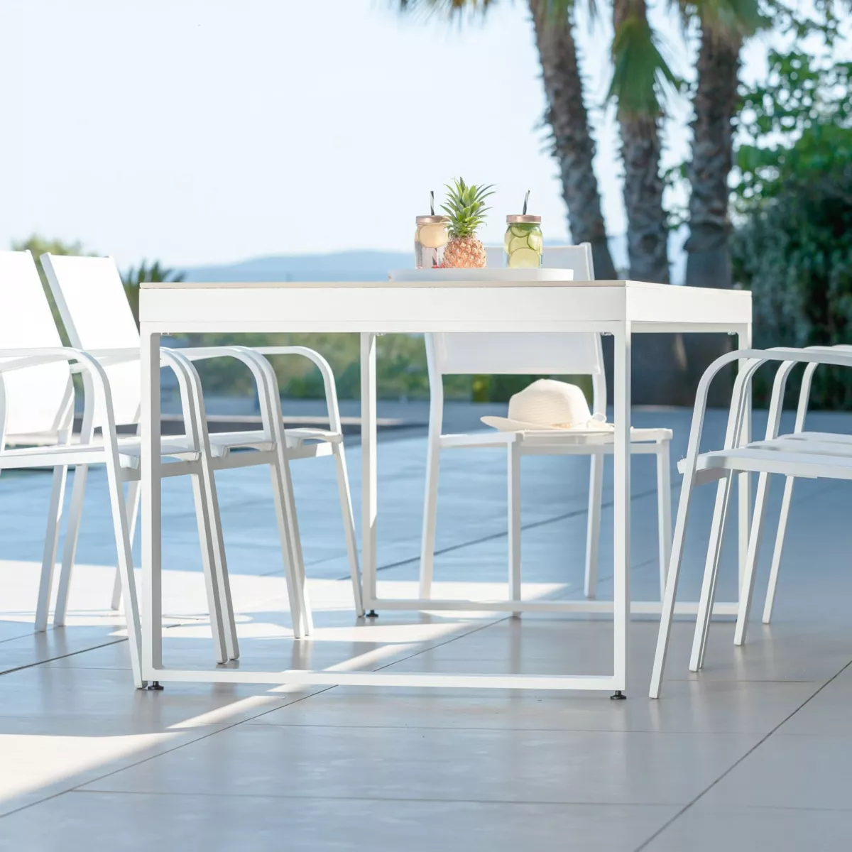 Table de jardin 8 places Aluminium/Céramique Kore (180 x 90 cm) - Blanc/Gris clair