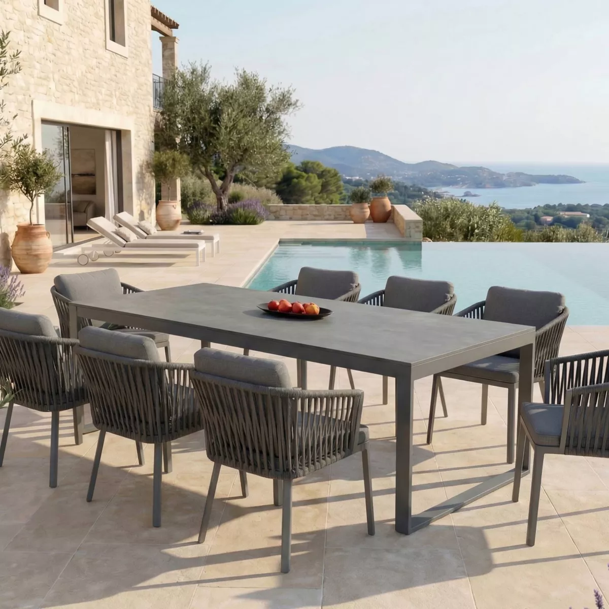 Mesa de jardín 8 plazas Aluminio/Cerámica Kore (180 x 90 cm) - Gris antracita