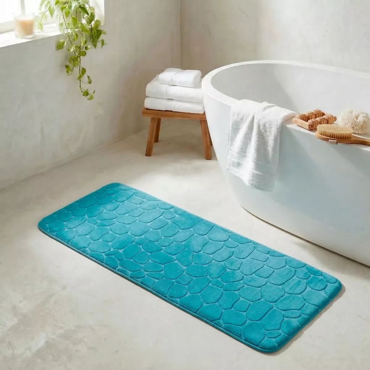 TAPIS MEMOIRE DE FORME MICROFIBRE GALET 45X120 CM - BLEU CANARD