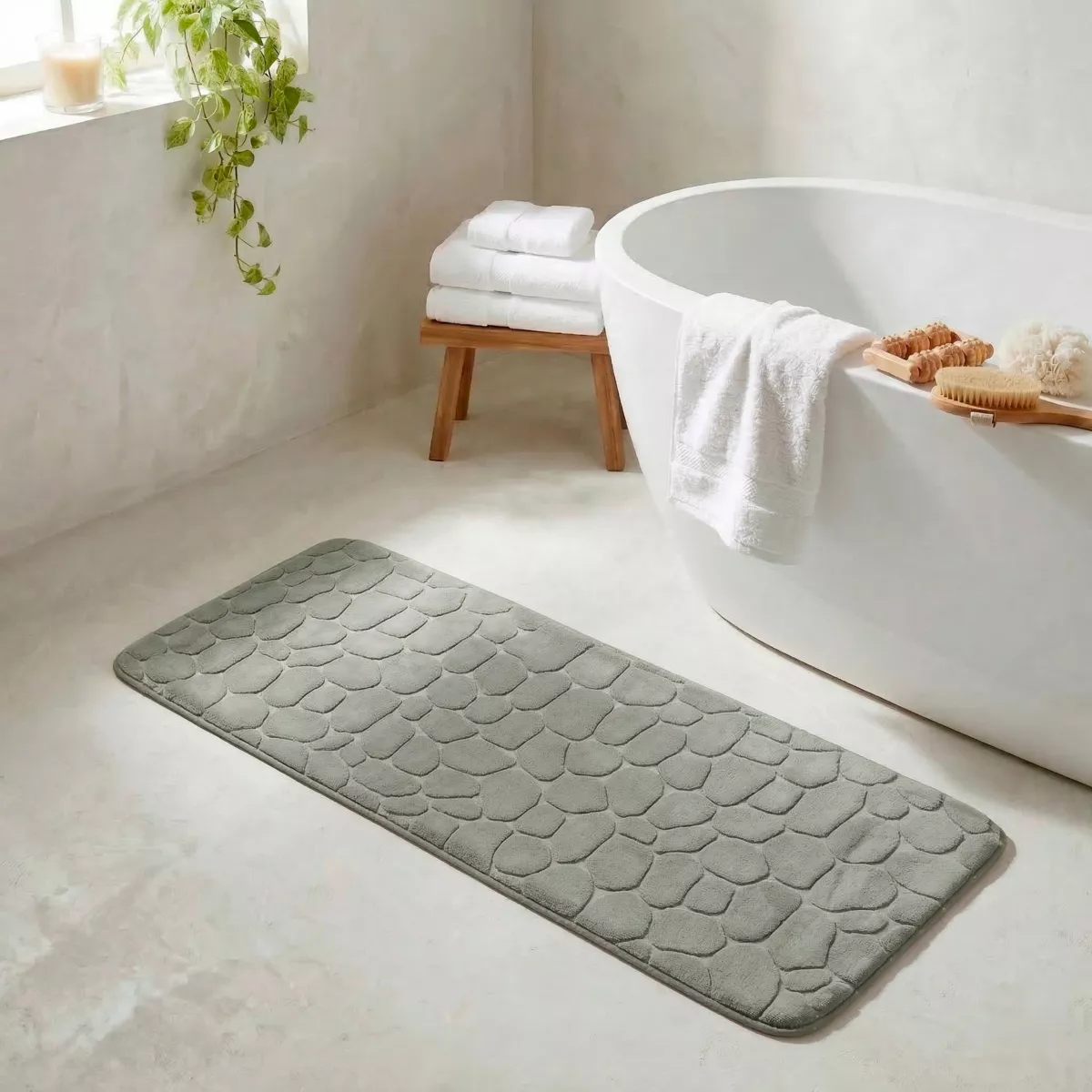 TAPIS MEMOIRE DE FORME MICROFIBRE GALET 45X120 CM - KAKI