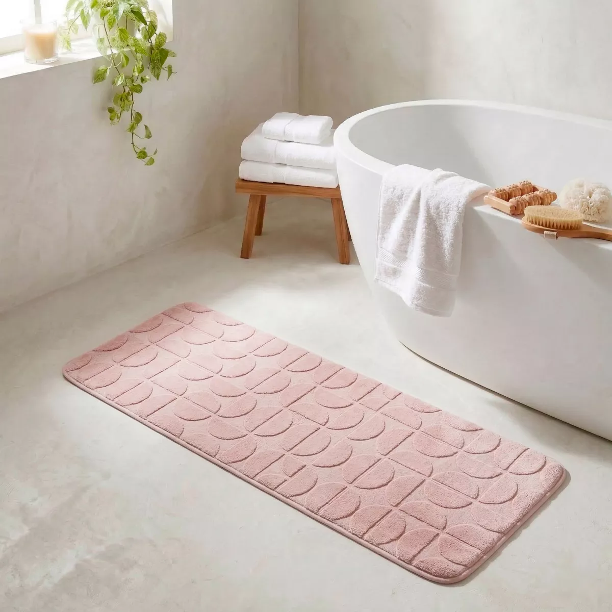 TAPIS MEMOIRE DE FORME MICROFIBRE ROY 45X120 CM - ROSE POUDRE