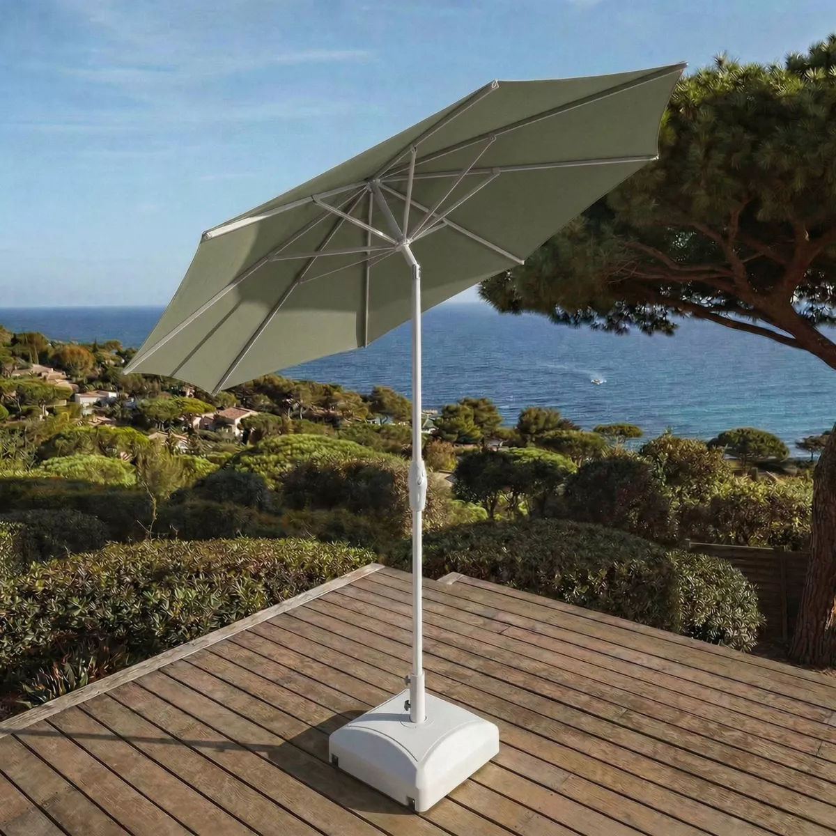 Ombrellone rotondo in alluminio (D3,3 m) Elyra Bianco e Verde oliva