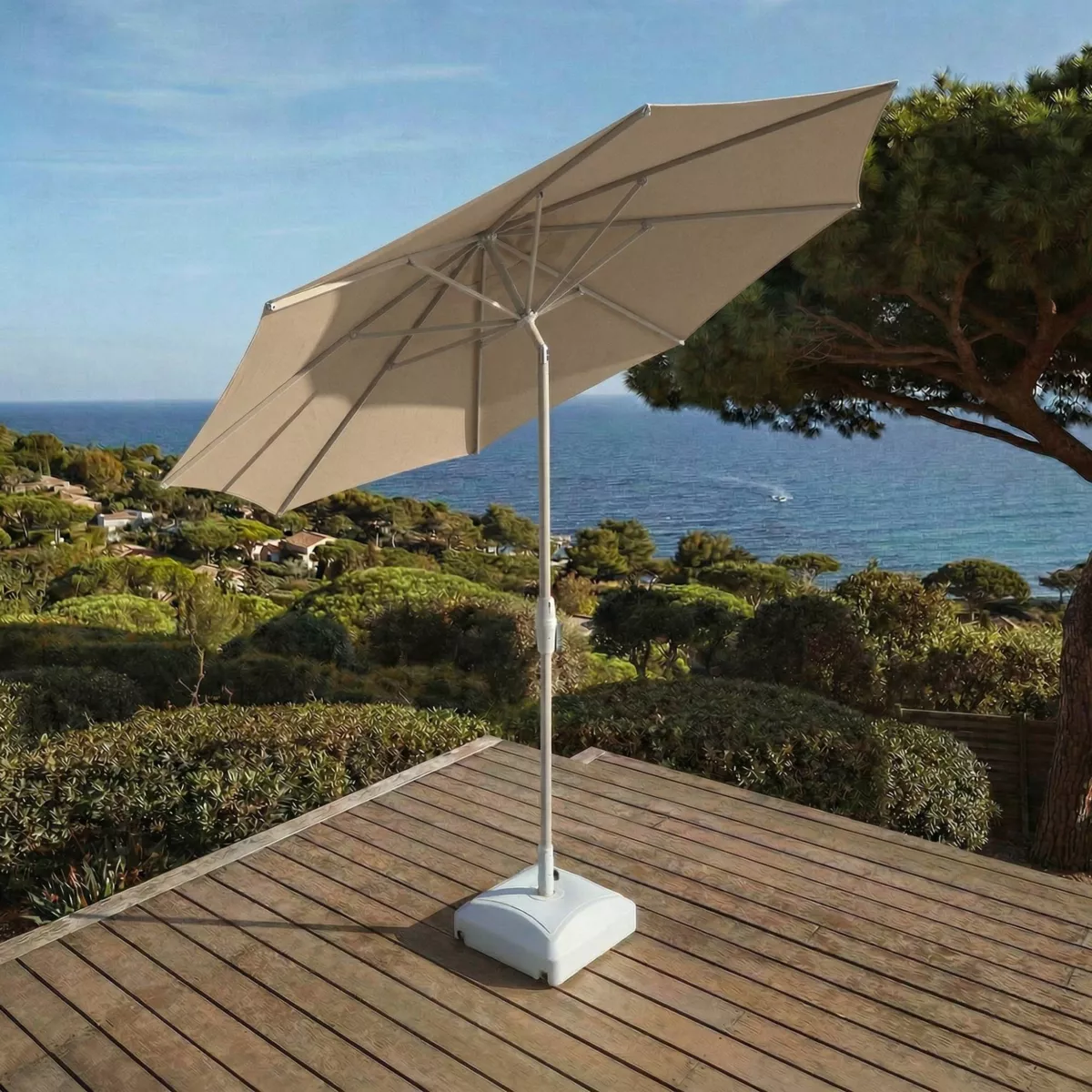 Runder Aluminium-Sonnenschirm (Durchmesser 3,3 m) Elyra Weiß und Beige
