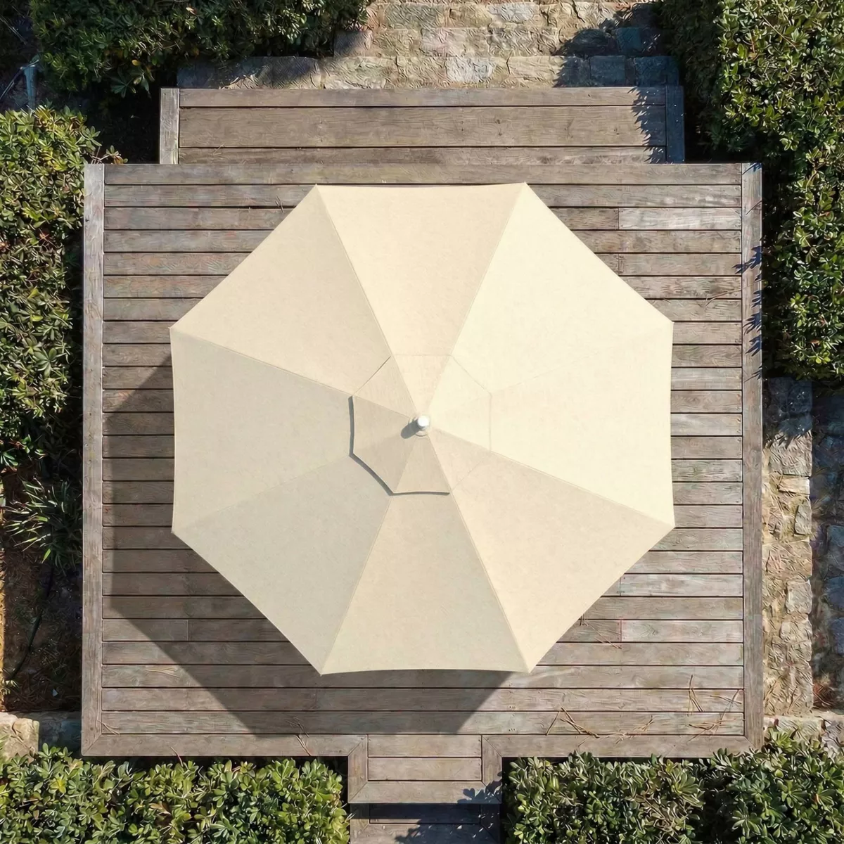 Ombrellone rotondo in alluminio (D3,3 m) Elyra effetto legno e Beige