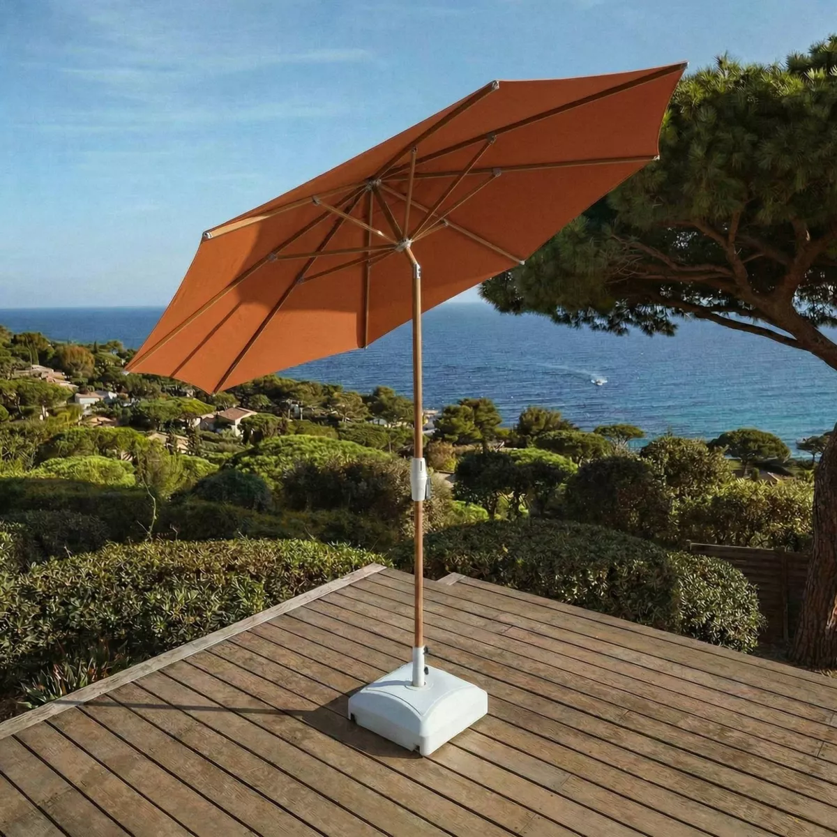 Ombrellone rotondo in alluminio (D3,3 m) Elyra effetto legno e Terracotta