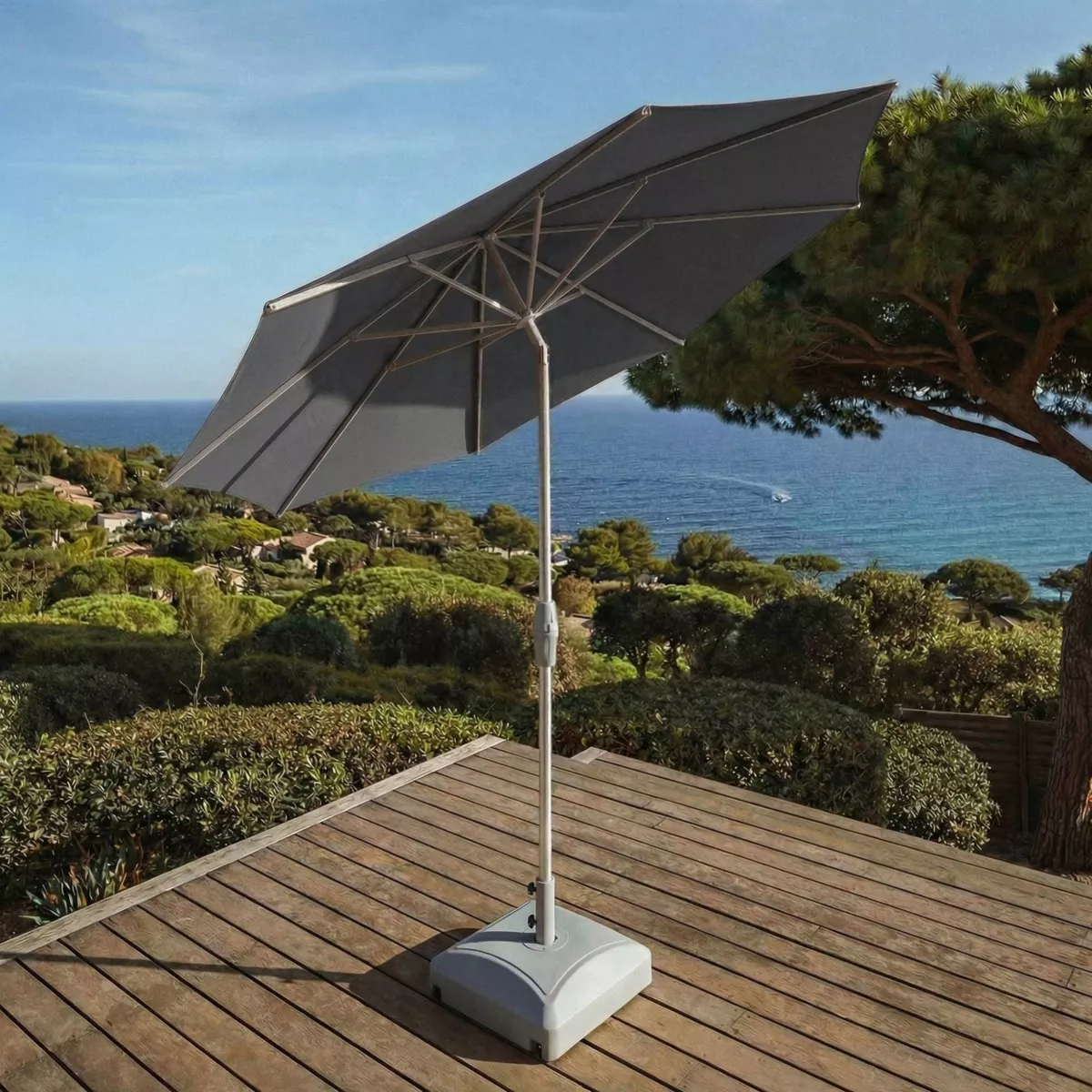 Parasol rond aluminium (D3,3 m) Elyra Métallisé brillant et Anthracite
