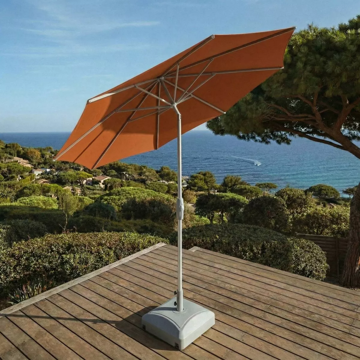 Ombrellone rotondo in alluminio (D3,3 m) Elyra Metallico lucido e Terracotta