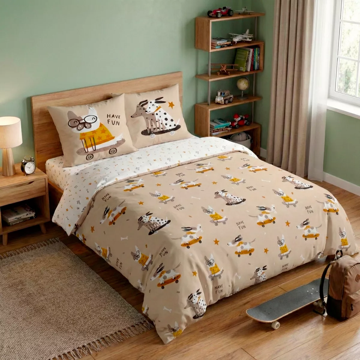 Completo lenzuola per bambini con due federe in cotone (200 x 200 cm) Isidore Multicolore