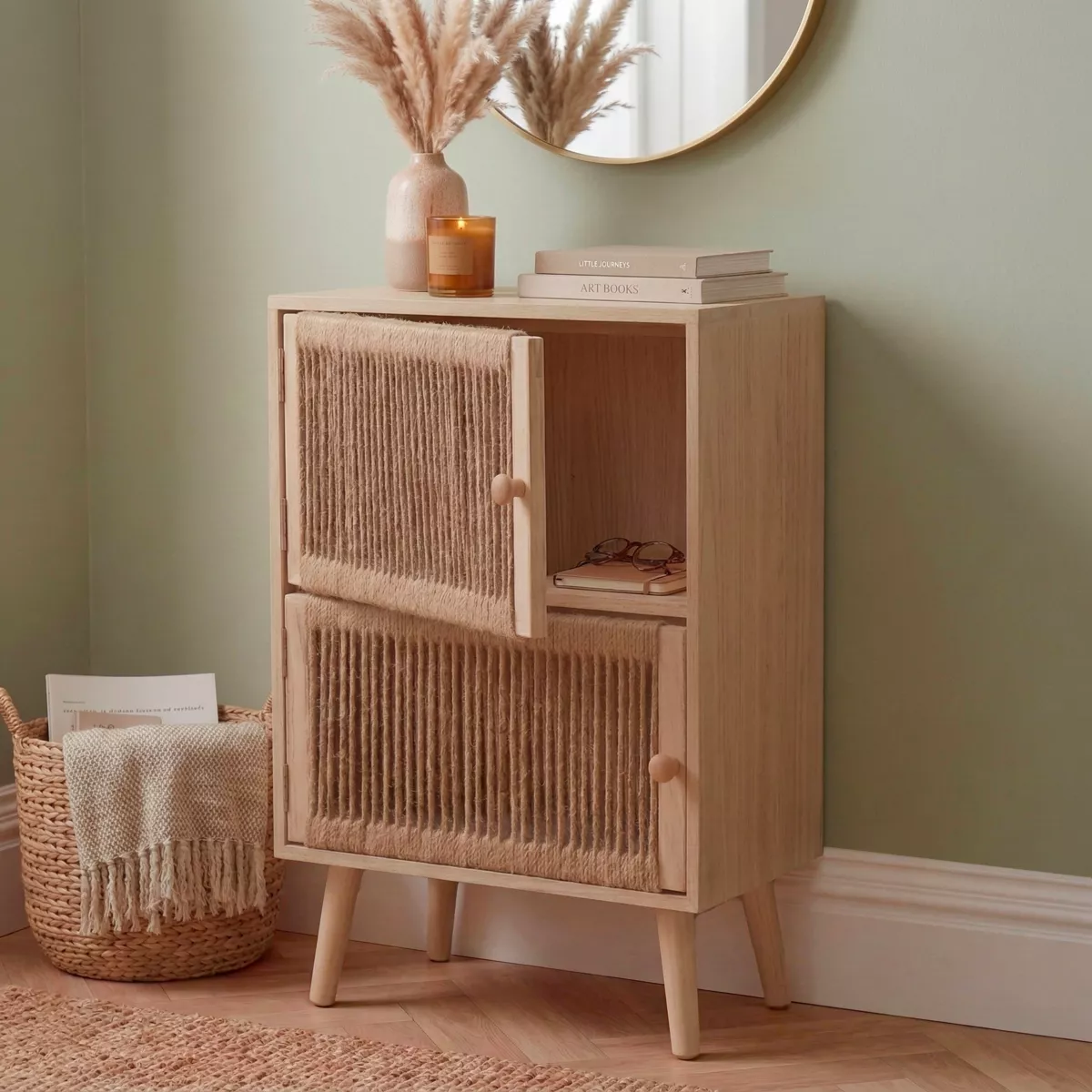 Commode chiffonnier 2 tiroirs bois et corde de chanvre (40 x 65 cm) Manille Beige