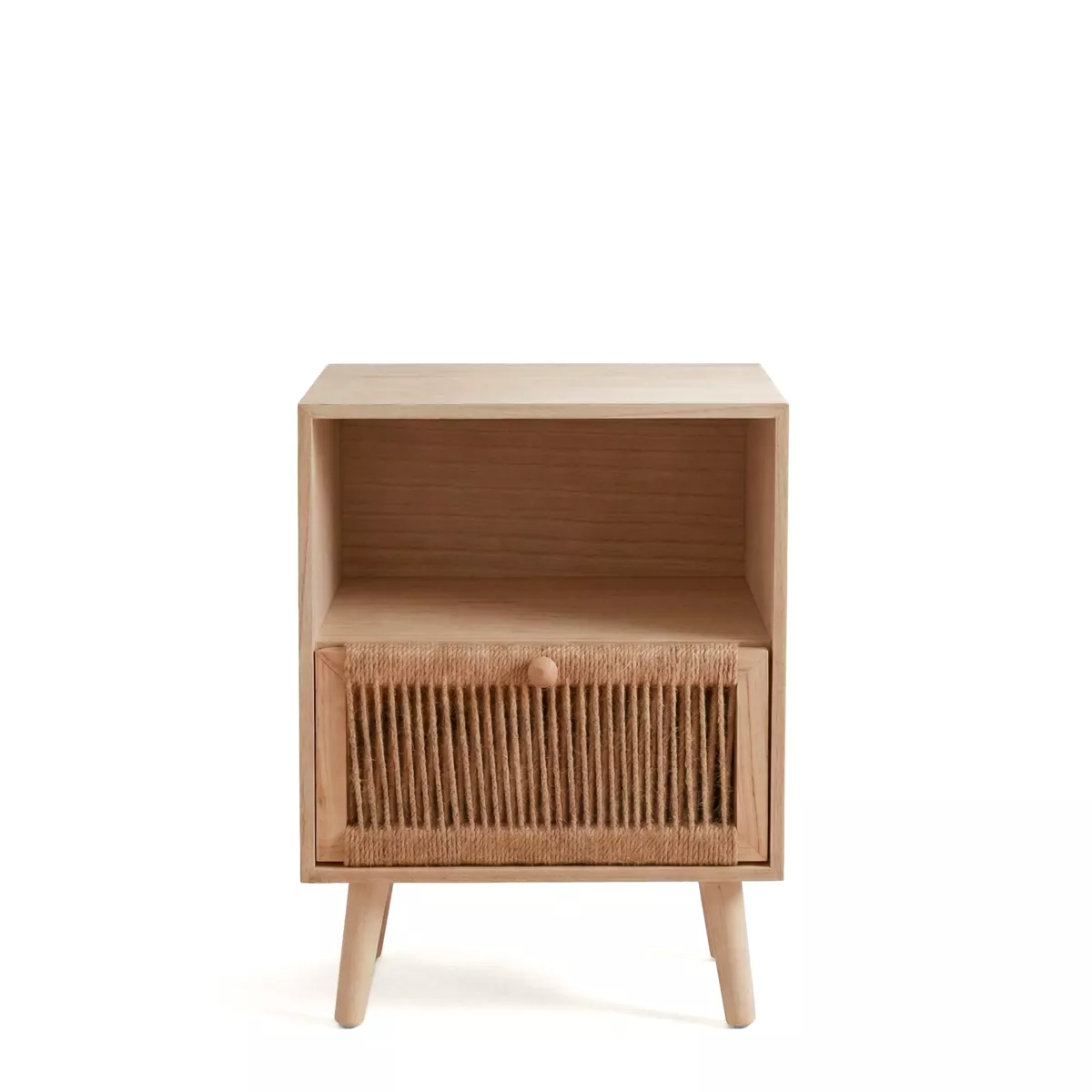 Comodino legno e corda di canapa (Alt 55 cm) Manille vano a giorno Beige