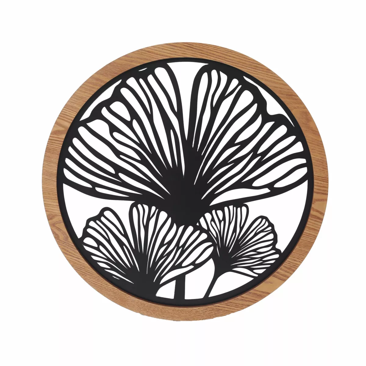 Decorazione murale rotonda in metallo (D60 cm) Ginkgo Nero