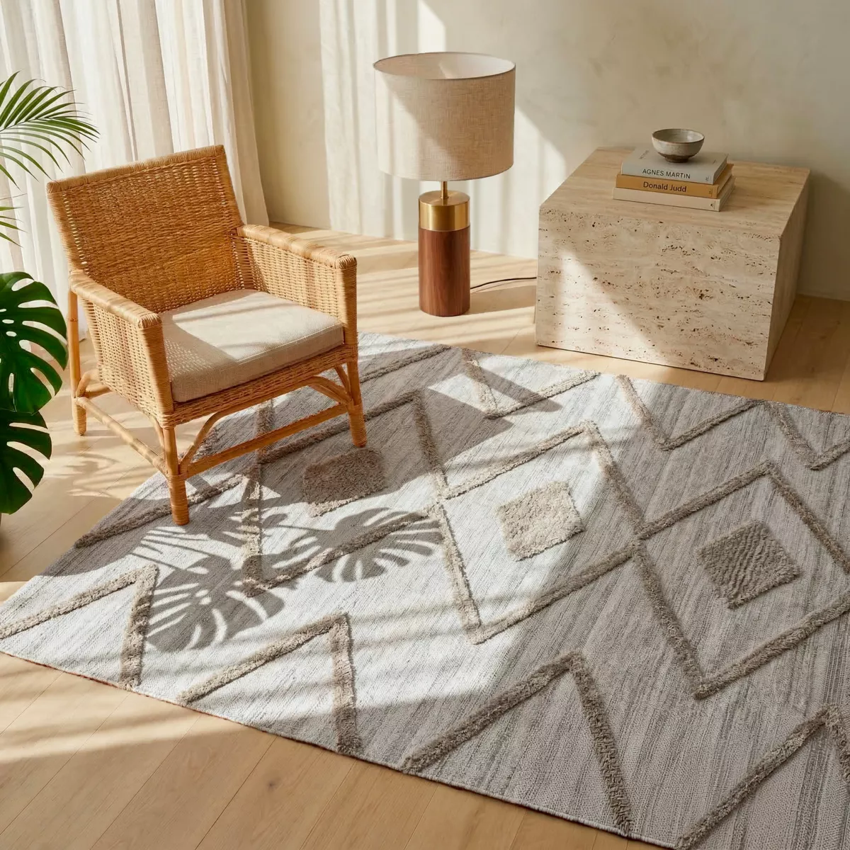 Tappeto da soggiorno rettangolare in materiale riciclato tufted (140 x 200 cm) Kaito Avorio