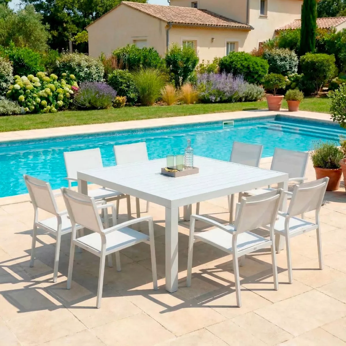 Quadratischer Gartentisch Murano Aluminium (Bis zu 8 Pers.) - Weiß 6