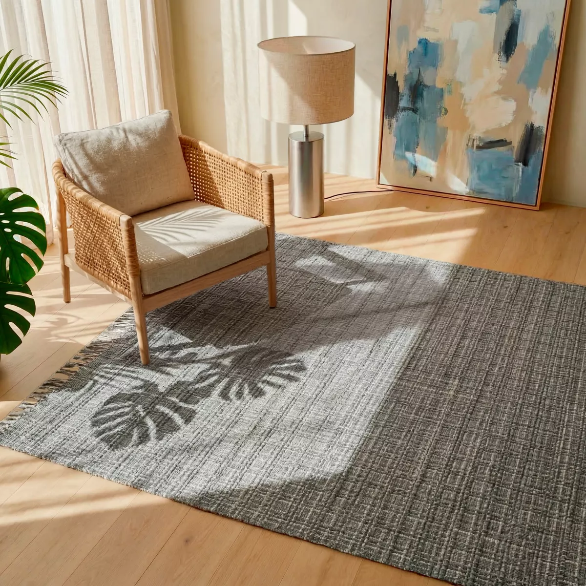 Tappeto da soggiorno rettangolare in materiale riciclato (160 x 230 cm) Priya Grigio