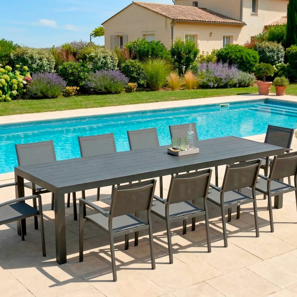 Tavolo da giardino rettangolare in alluminio per 10 persone (240 x 120 cm) Murano Grigio antracite