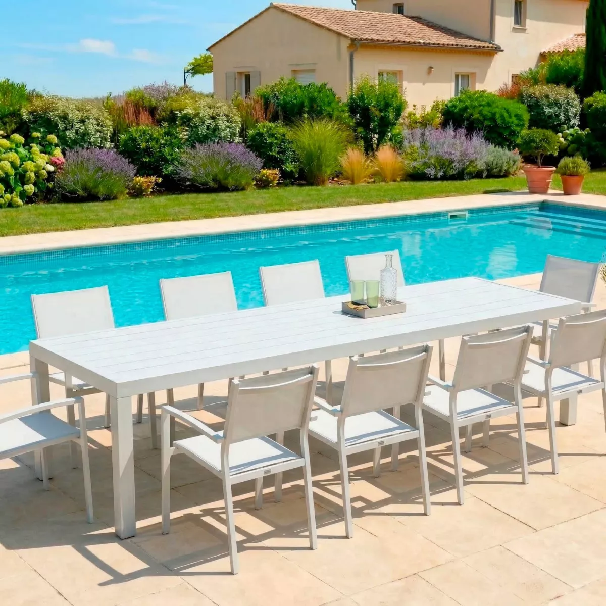 Mesa de jardÃ­n rectangular de aluminio para 10 personas (240 x 120 cm) Murano Blanco