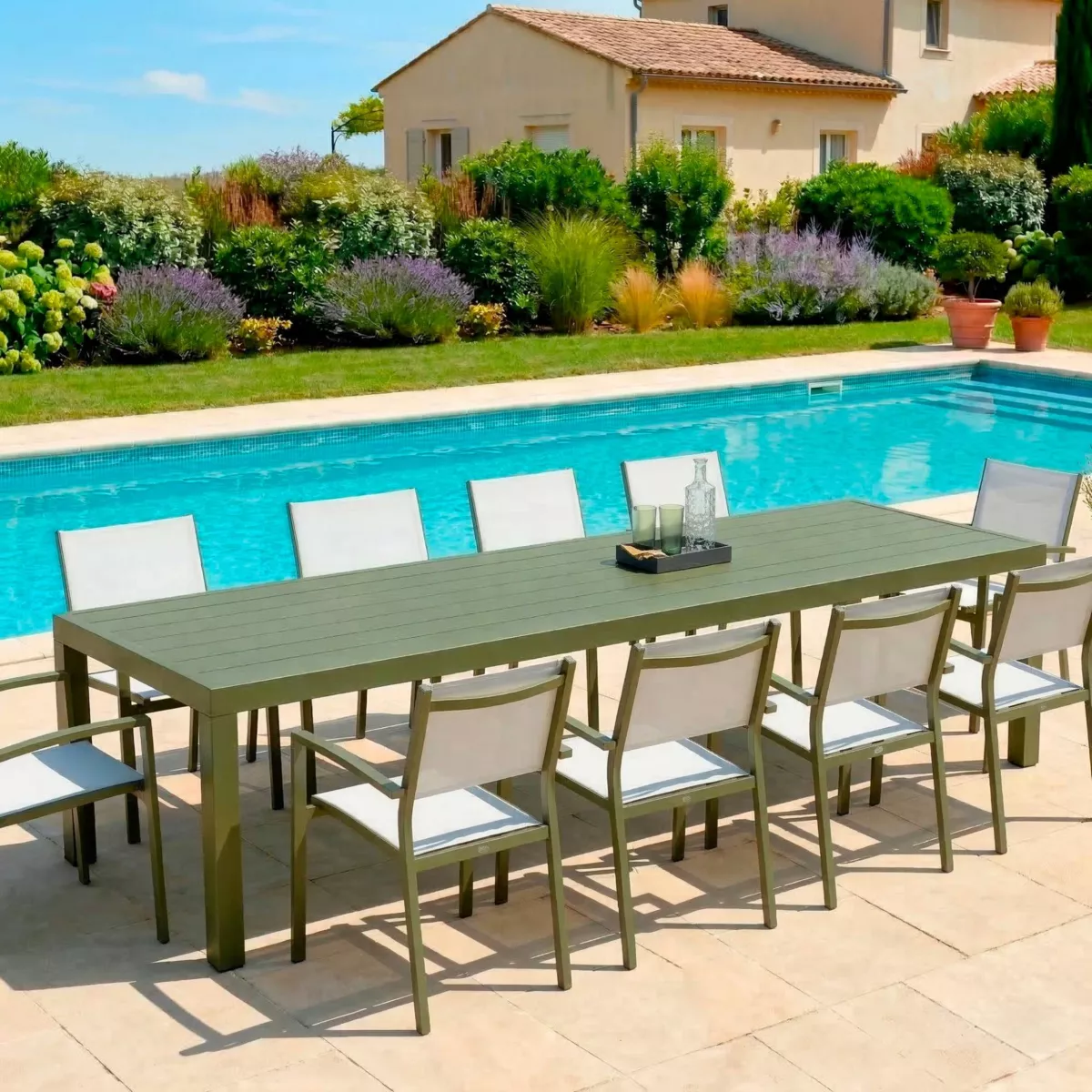 Table de jardin rectangulaire aluminium 10 places (240 x 120 cm) Murano Vert olive