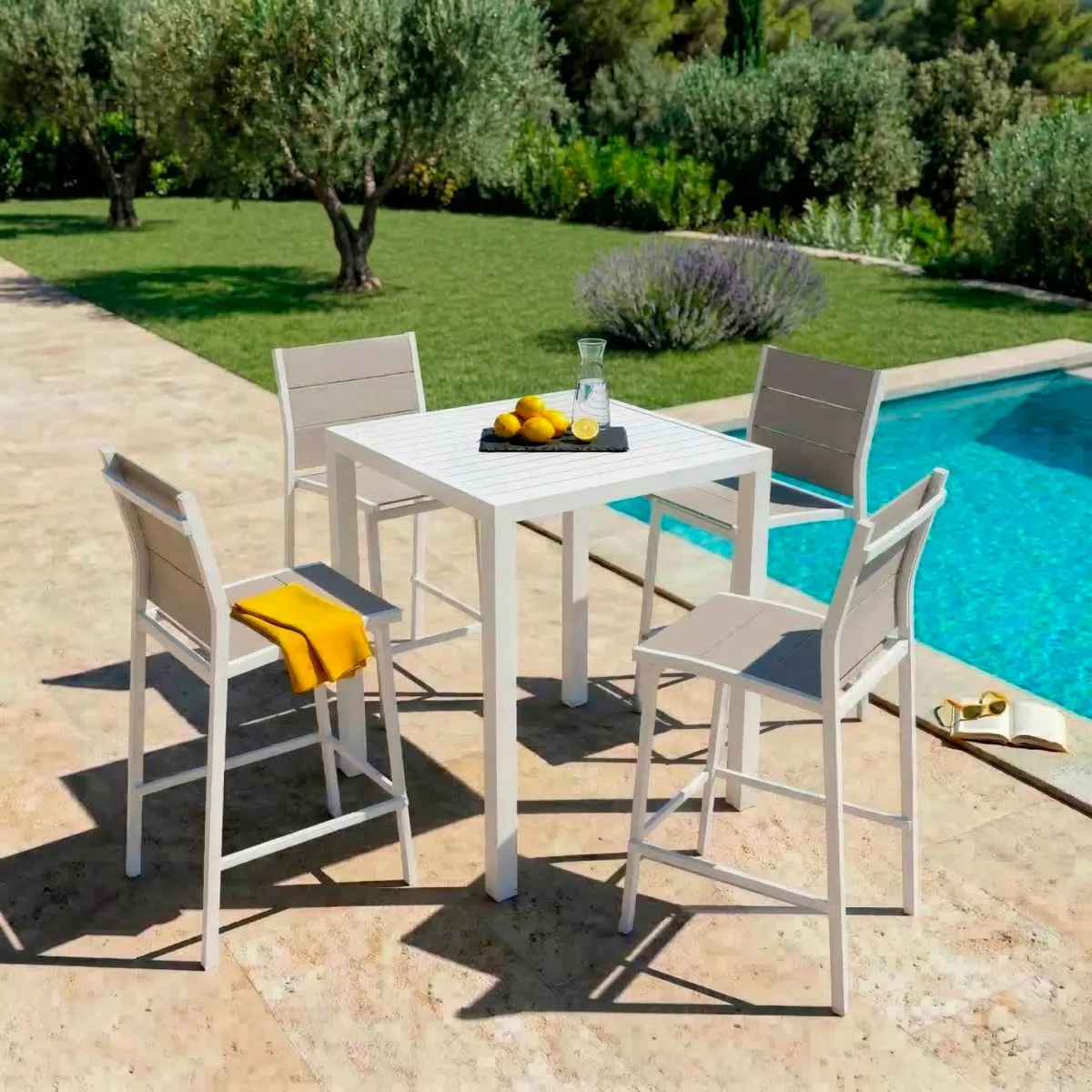 Hoher quadratischer Gartentisch Aluminium 4 Pers. 4 places (90 x H105 cm) Murano - Weiß