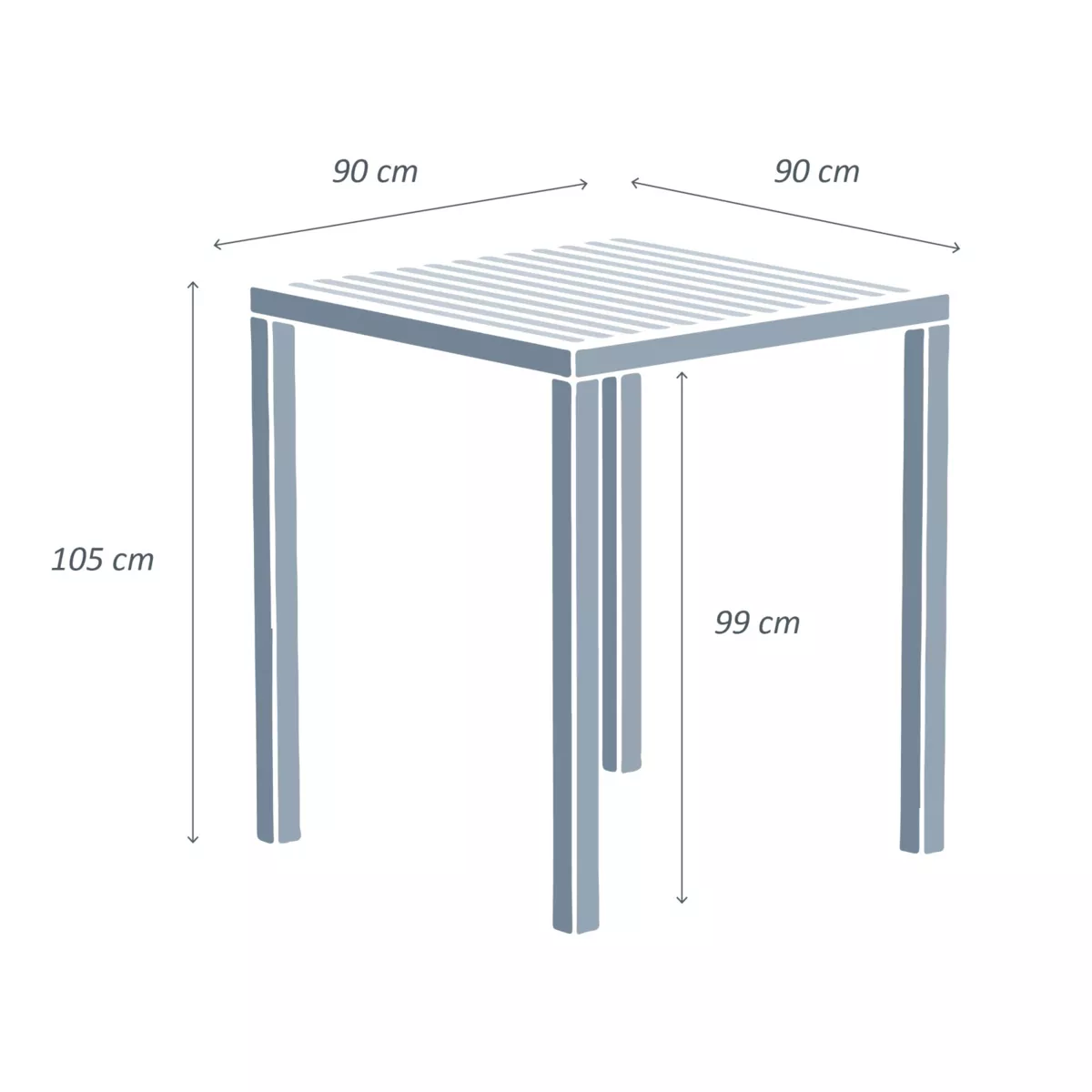 Table de jardin carrée haute aluminium 4 places (90 x H105 cm) Murano Blanc