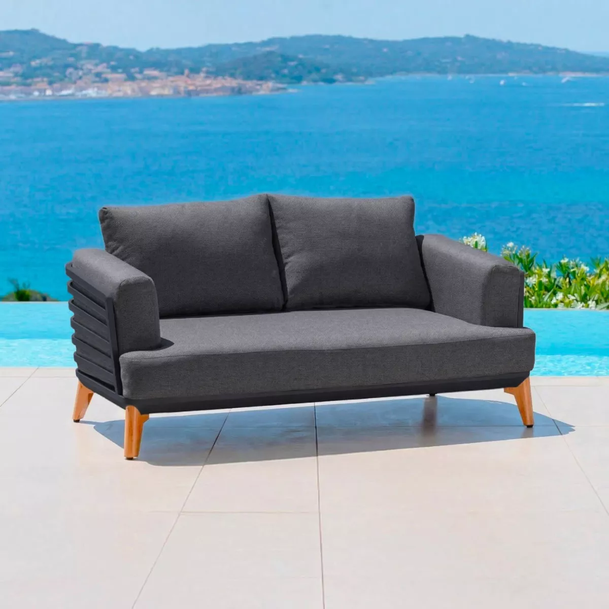 Canapé de jardin en aluminium 2 places Monte Carlo Gris anthracite