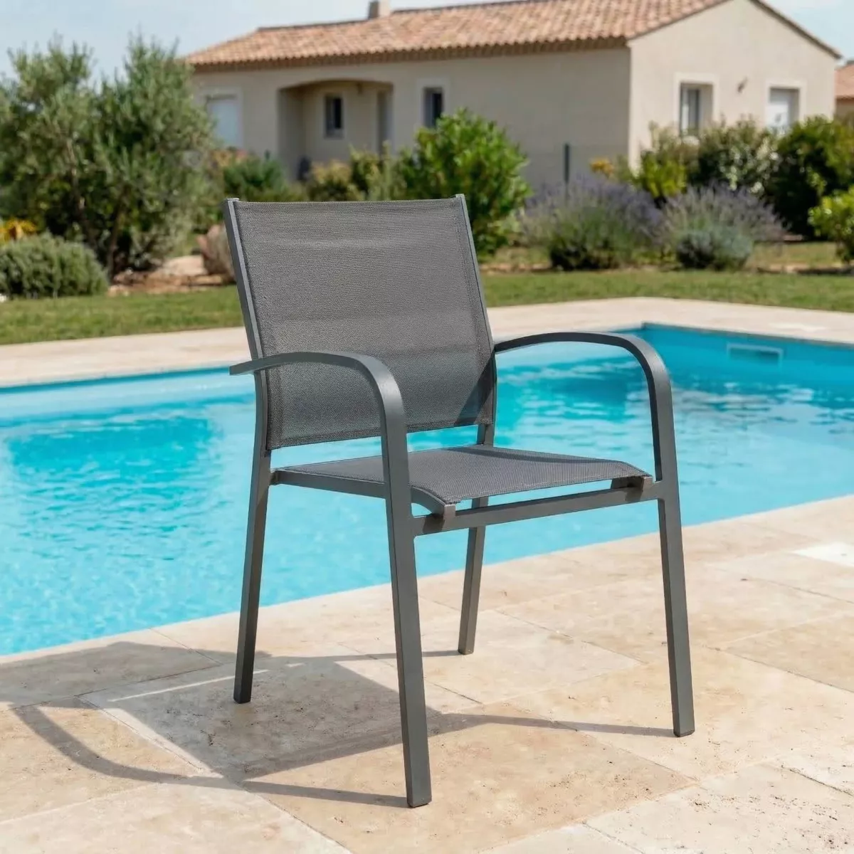 Stapelbarer Gartenstuhl mit Armlehnen Murano Aluminium - Anthrazitgrau 1