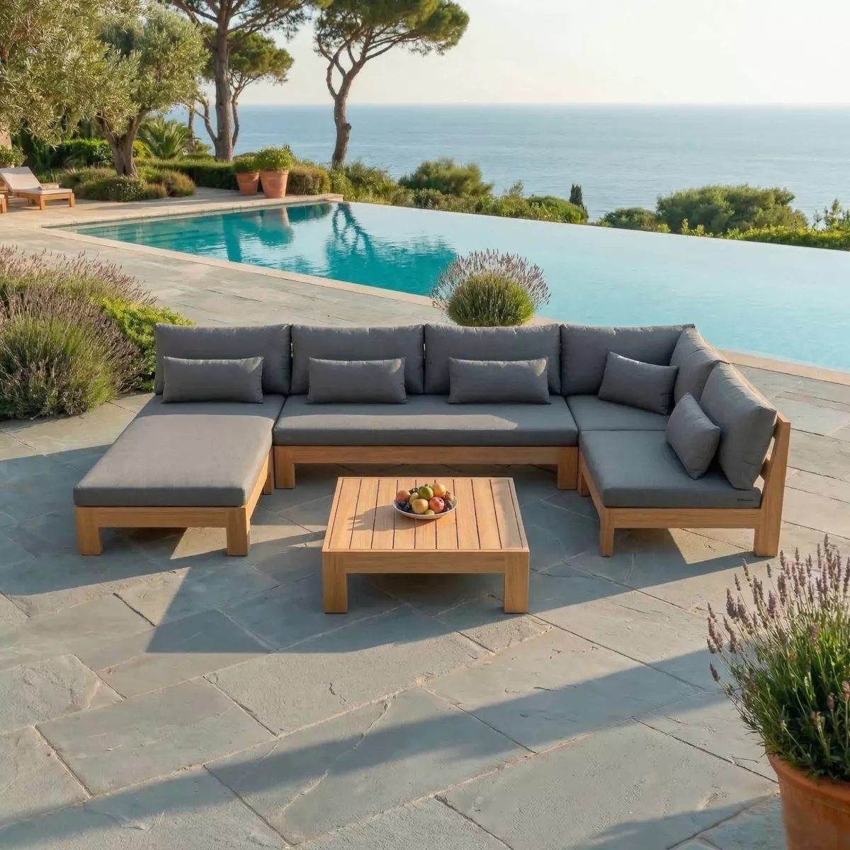 Salotto da giardino angolare in legno di acacia 5 posti 5 pezzi Bornéo Grigio antracite