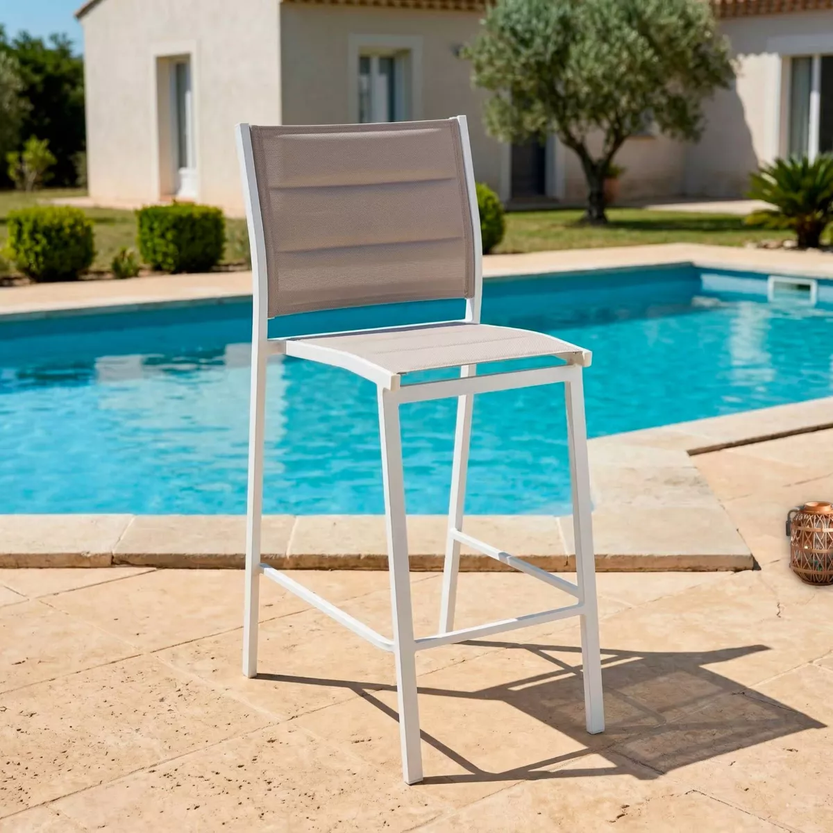 Sgabello da giardino Alluminio impilabile Murano Bianco e tortora