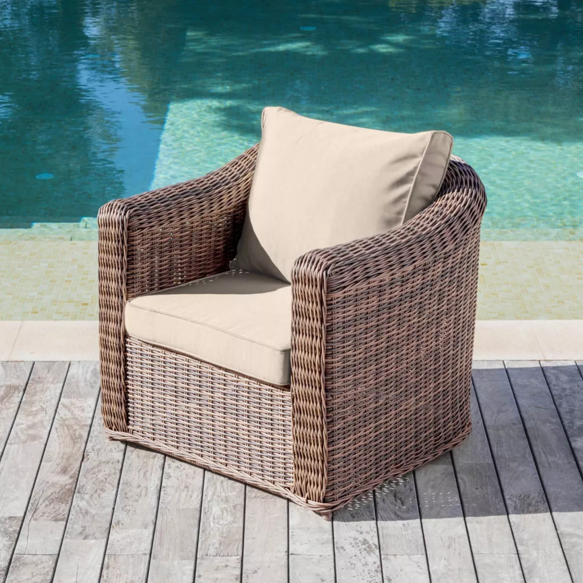 Conjunto de jardín de resina trenzada 5 plazas 4 pzas Calvi Sepia y topo