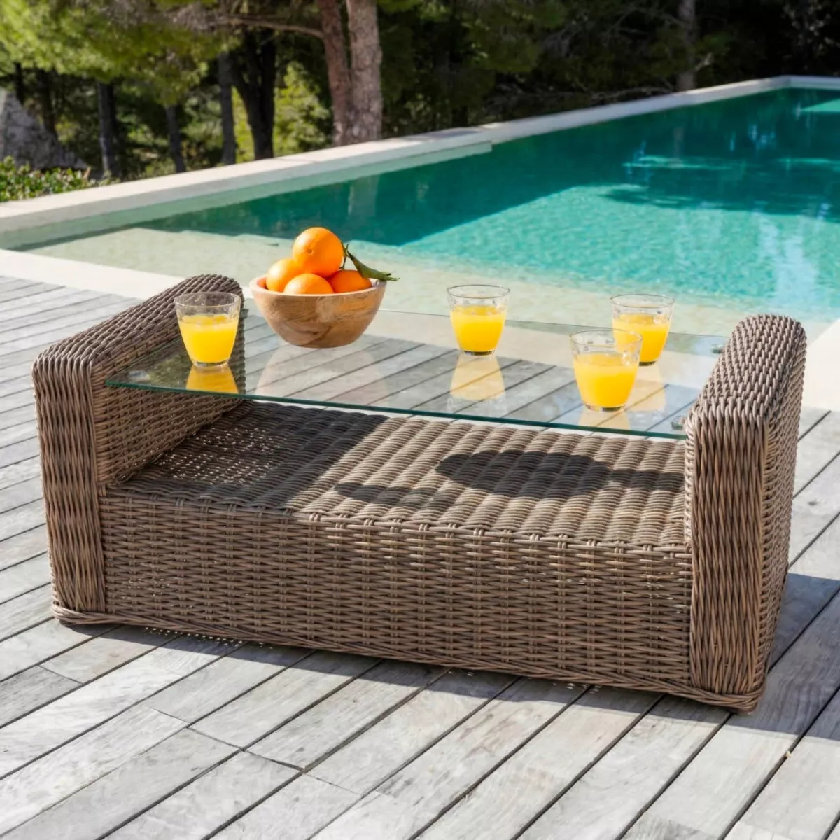 Conjunto de jardín de resina trenzada 5 plazas 4 pzas Calvi Sepia y topo