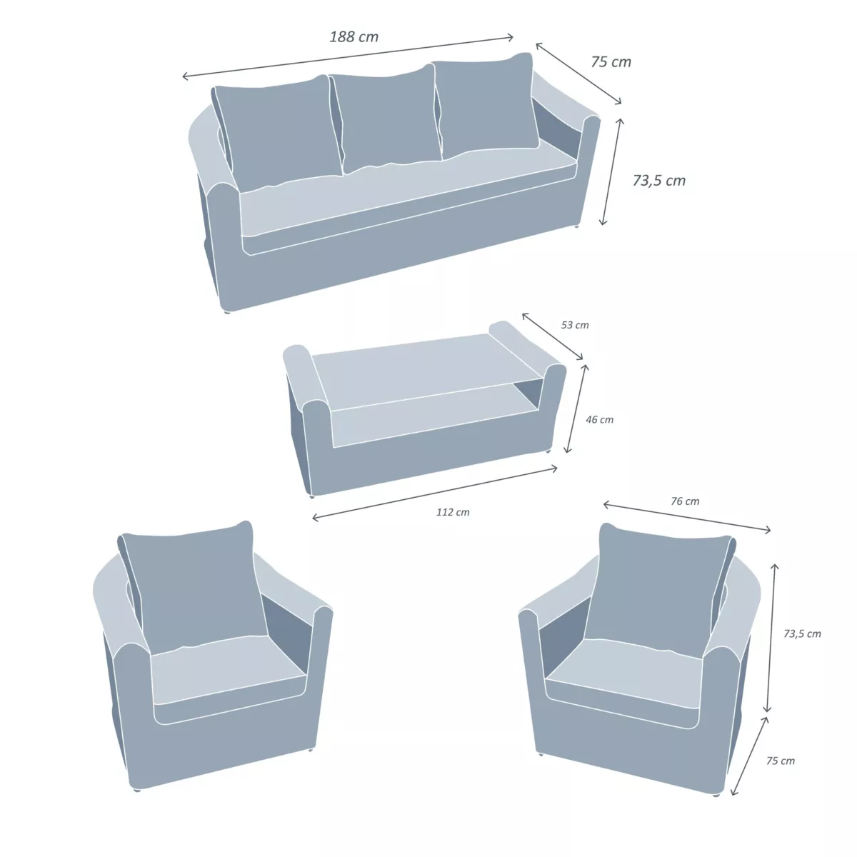 Conjunto de jardín de resina trenzada 5 plazas 4 pzas Calvi Sepia y topo