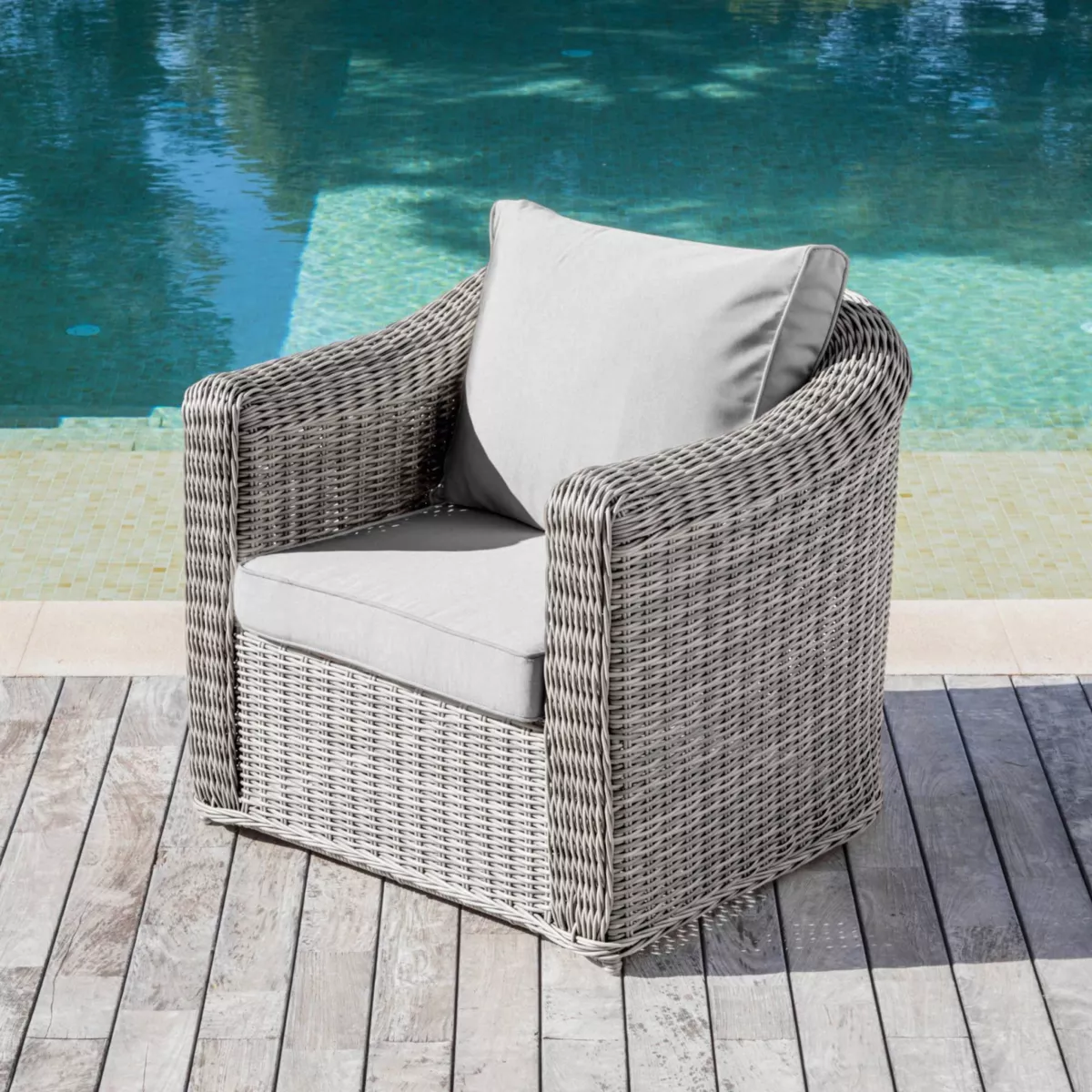 Salon de jardin en résine tressée 7 places 5 pcs Calvi Gris et gris clair