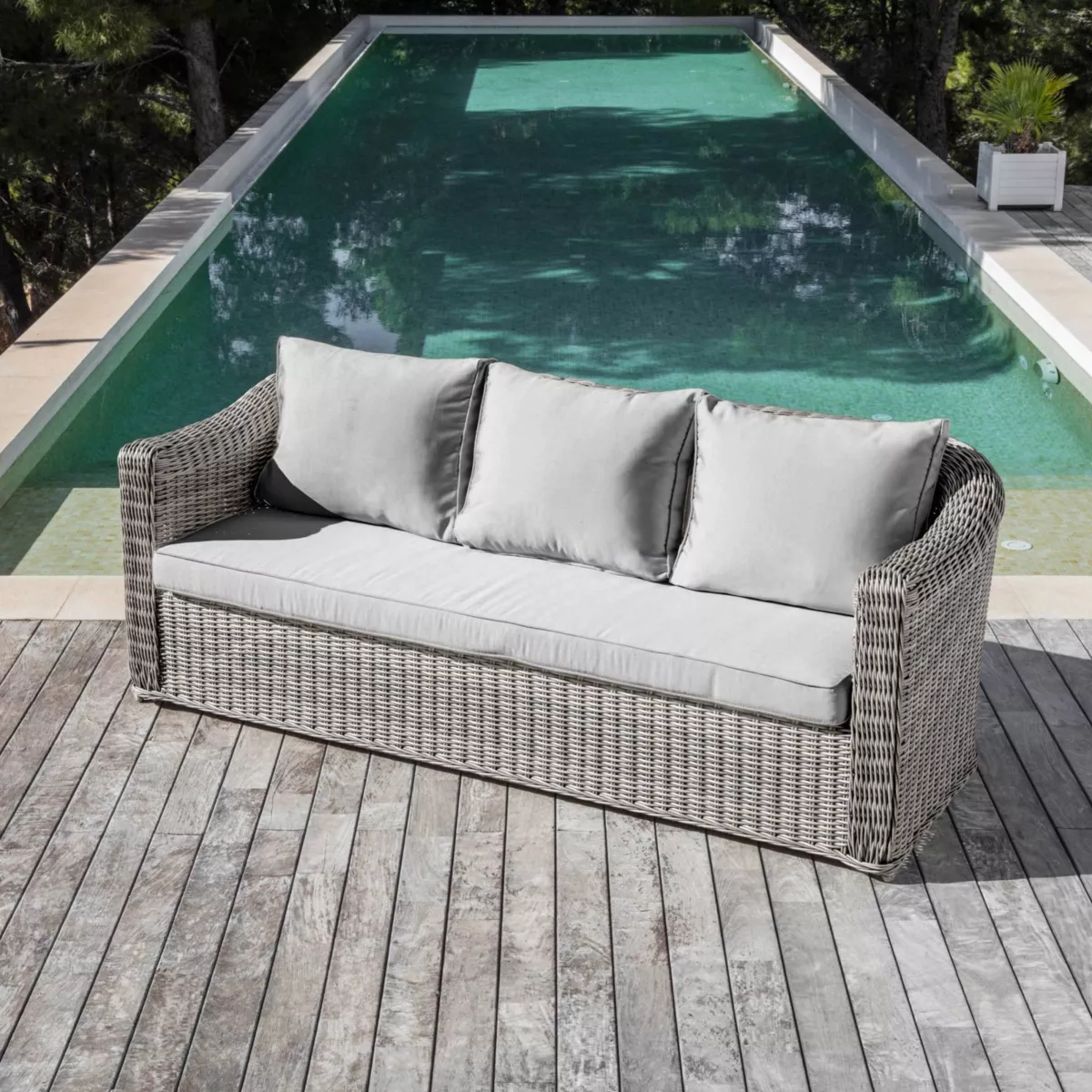 Salon de jardin en résine tressée 7 places 5 pcs Calvi Gris et gris clair