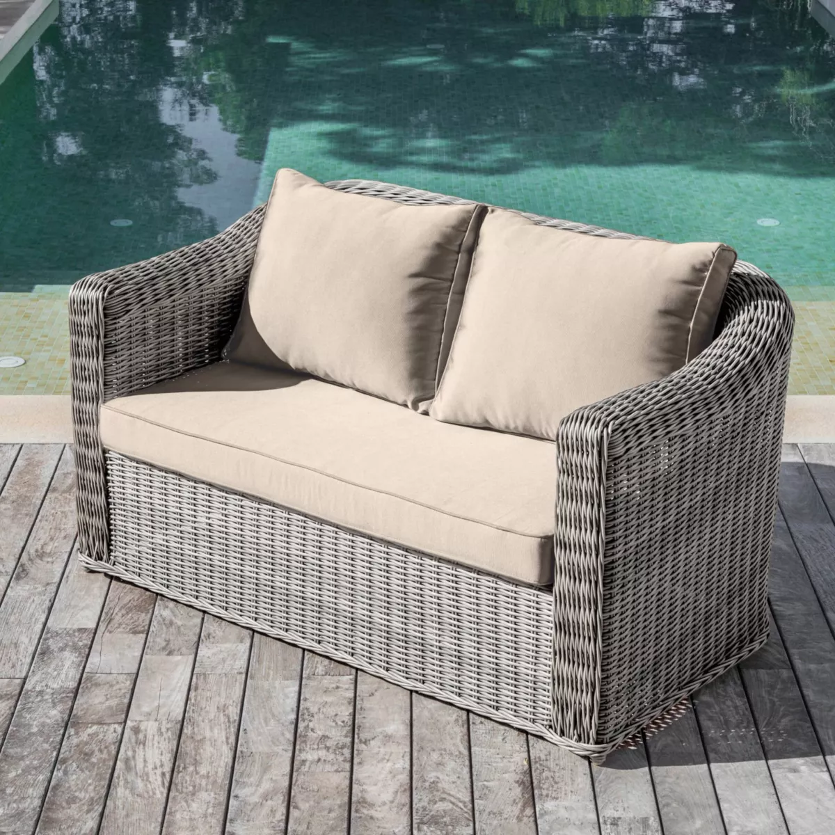 Salon de jardin en résine tressée 7 places 5 pcs Calvi Gris et taupe