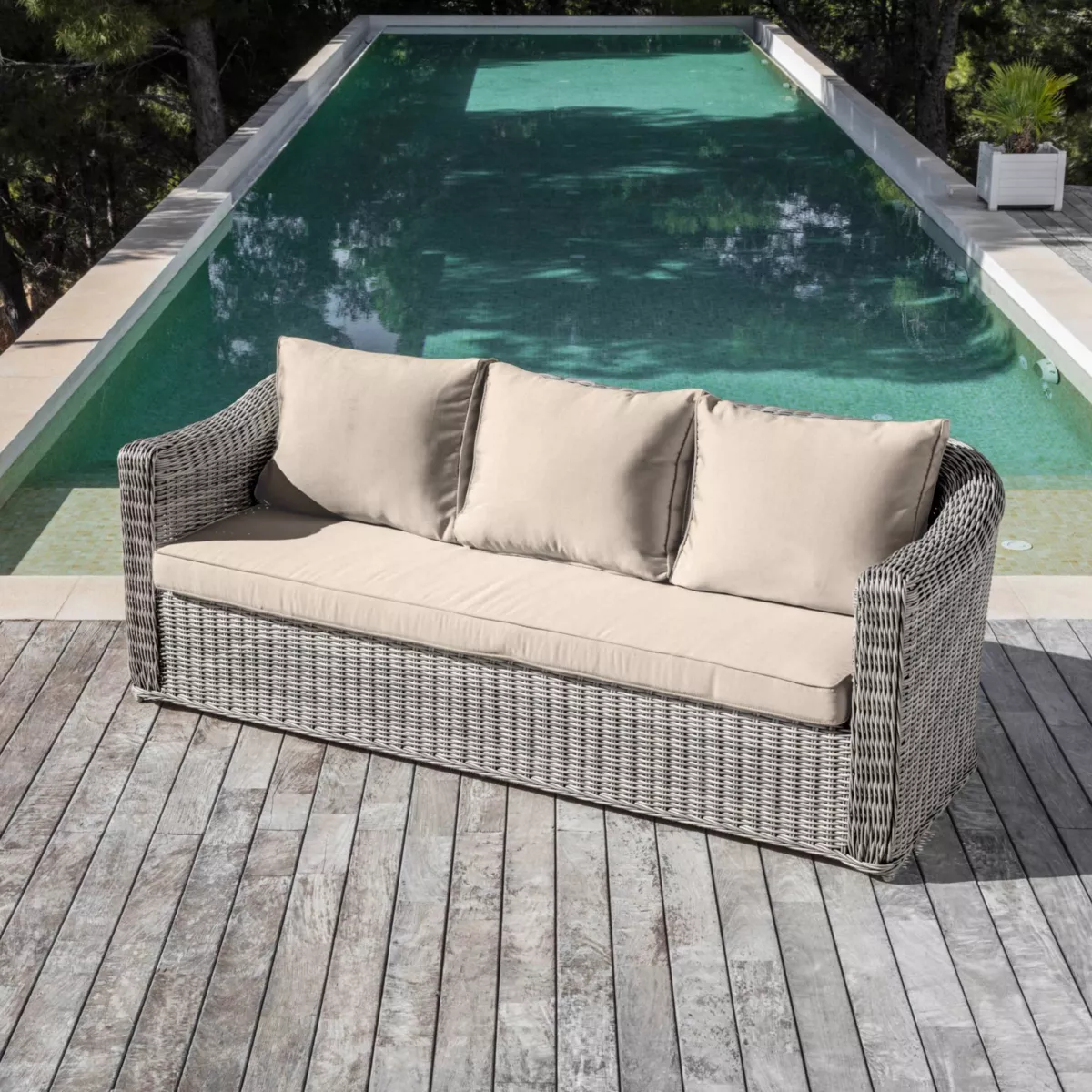 Salon de jardin en résine tressée 7 places 5 pcs Calvi Gris et taupe