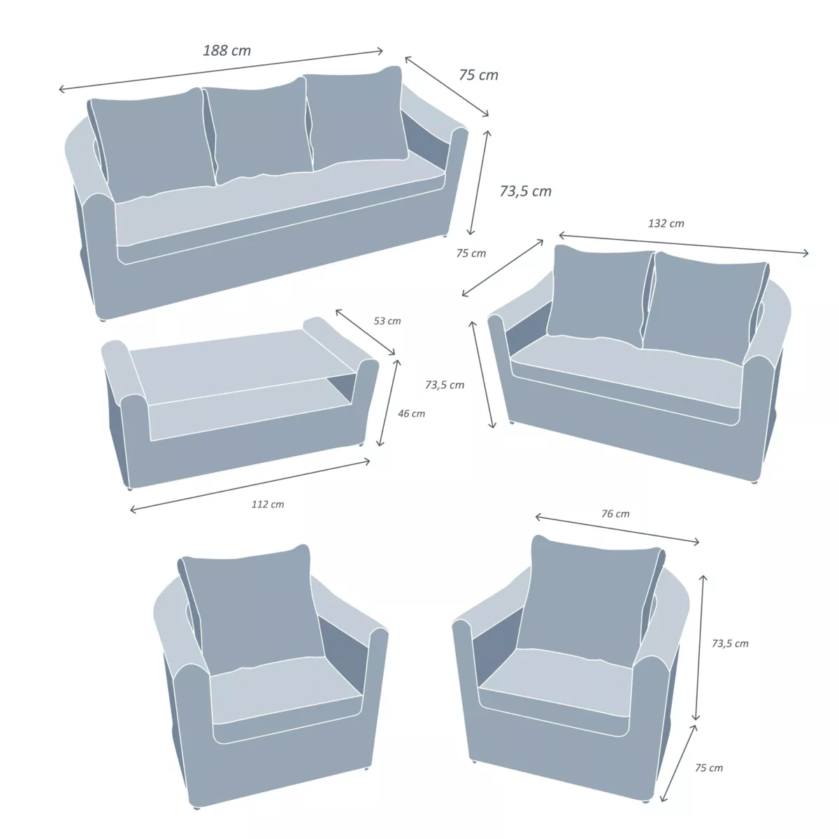 Salon de jardin en résine tressée 7 places 5 pcs Calvi Blanc et gris clair