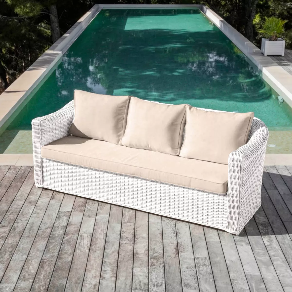 Salotto da giardino in resina intrecciata 5 posti 4 pezzi Calvi Bianco e tortora