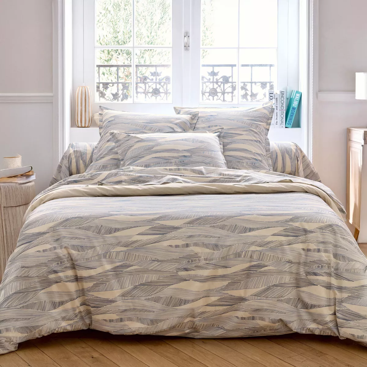Copripiumino in cotone lavato (240 x 220 cm) Onde Blu