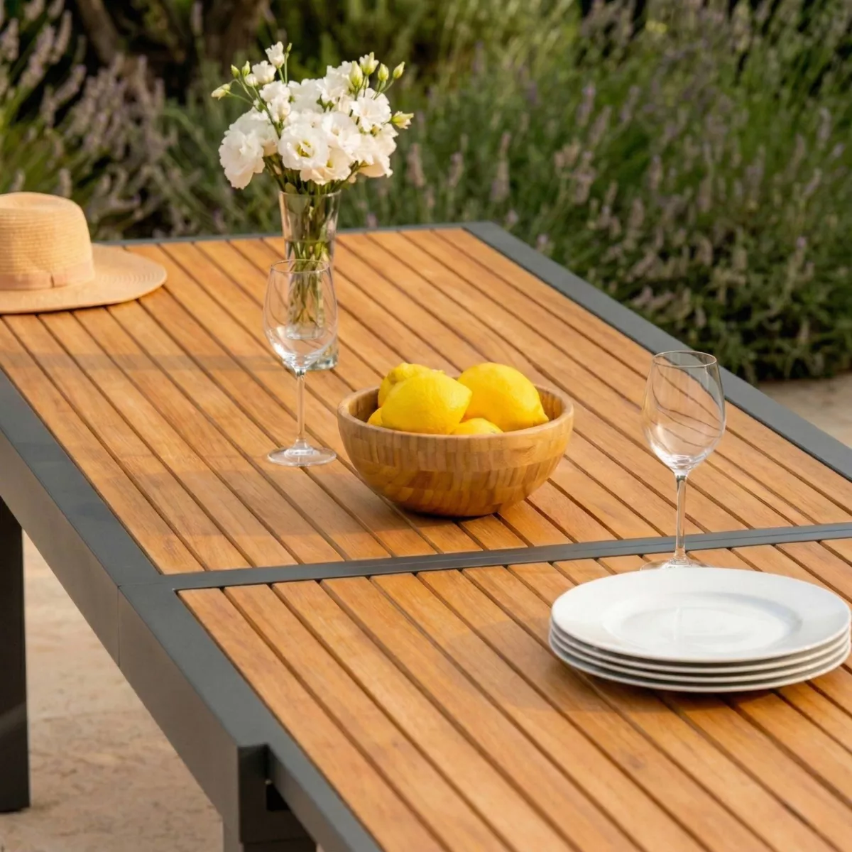 Mesa de jardín extensible 10 personas Aluminio efecto madera Murano (270 x 90 cm) - Gris antracita 2