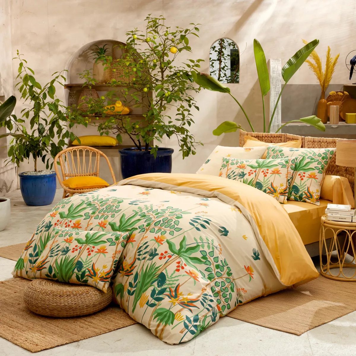 Federa per cuscino quadrata in percalle di cotone (65 x 65 cm) Calypso Giallo
