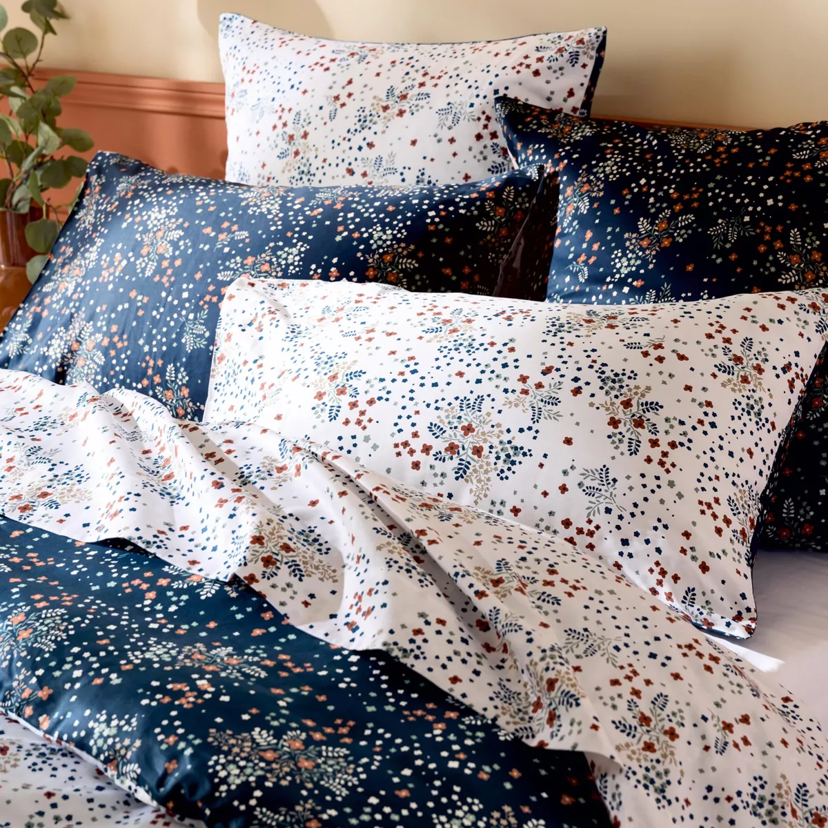 Copripiumino in raso di cotone (280 x 240 cm) Lilou Blu navy